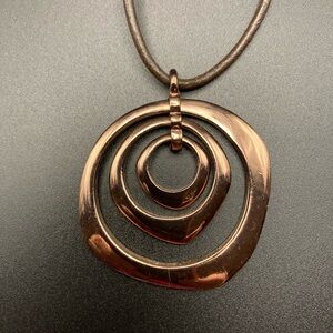 Copper Spiral Concentric Circle Pendant Necklace with Leather Cord